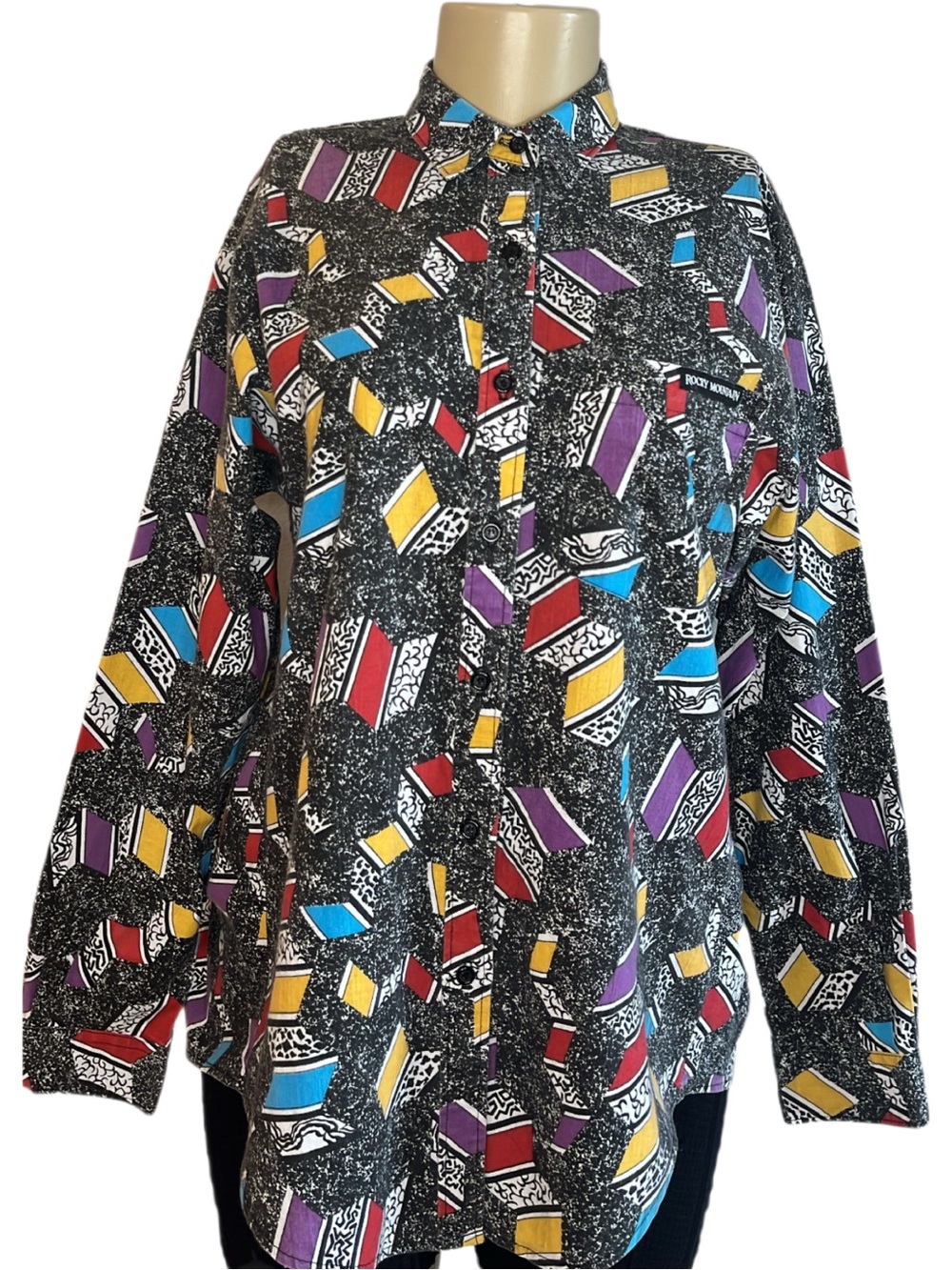 Vintage 80s Rocky Mountain Clothing Co Abstract Cut Out Blouse
